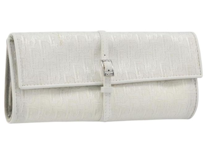 Christian Dior Trotter Canvas Roll Up Pouch White Silver Auth 192517A Silber Weiß