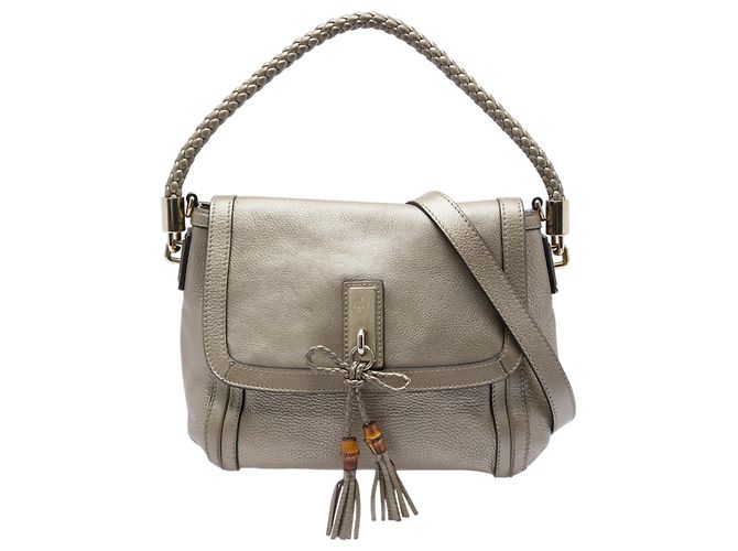 Bolsa Satchel Bella com aba em couro de bezerro dourado Gucci