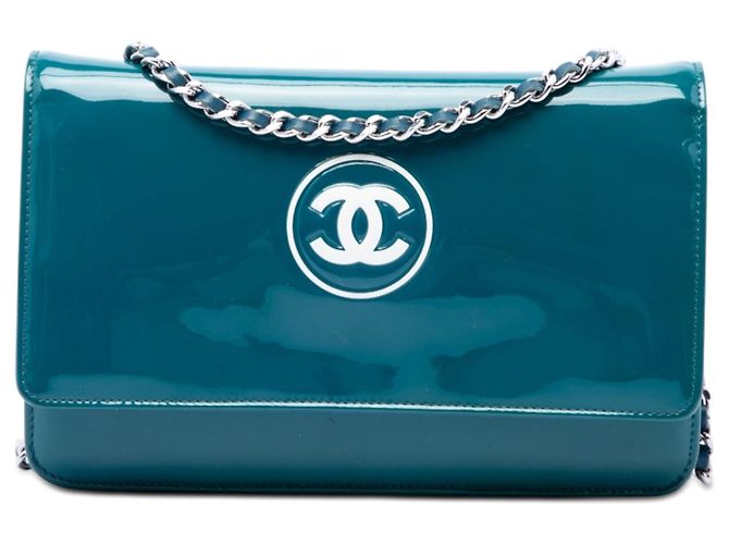 Borsa a tracolla Chanel CC Patent Wallet On Chain Blu