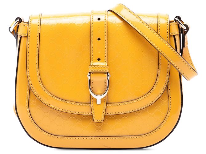 Borsa a Tracolla Gucci Small Microguccissima Patent Stirrup Gialla Giallo
