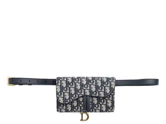 Blue Dior Oblique Canvas Saddle Belt Bag