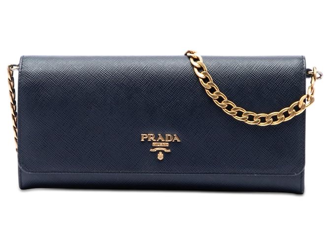 Borsa a tracolla Prada Saffiano Lux Wallet On Chain Blu