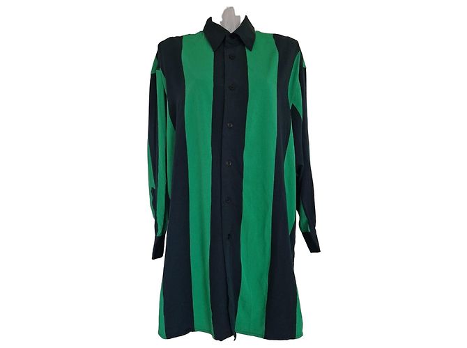 Autre Marque AMI Alexandre Mattiussi Abito Camicia Oversize a Righe Verde/Navy Blu scuro
