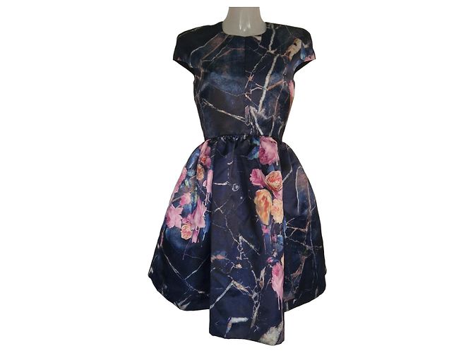 MSGM Kleid mit Blumen- und Marmormuster Pink Weiß Golden Dunkelblau