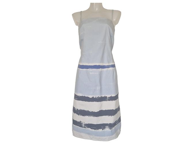 Burberry London Vestido de Algodón a Rayas Blanco Azul