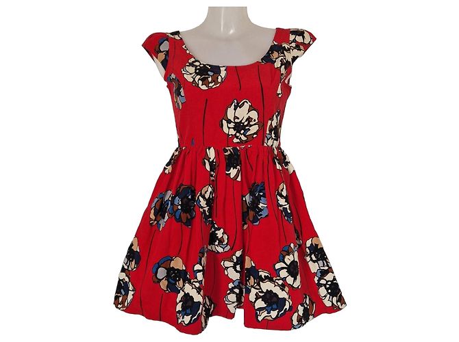 Miu Miu Vestido de algodón estampado floral rojo Castaño Blanco Roja Azul