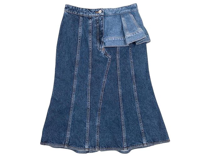 Alexander McQueen SS19 Denim-Midirock mit Rüschen und Einsätzen Blau