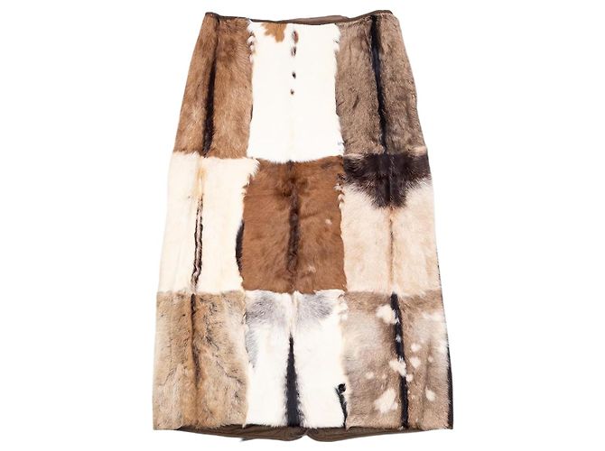 Saia maxi patchwork em couro de vaca Miu Miu AW99 Marrom