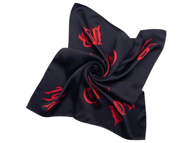 Dior by Galliano SS02 Chiffon Halstuch mit ‘Gothic’ Logo Schwarz