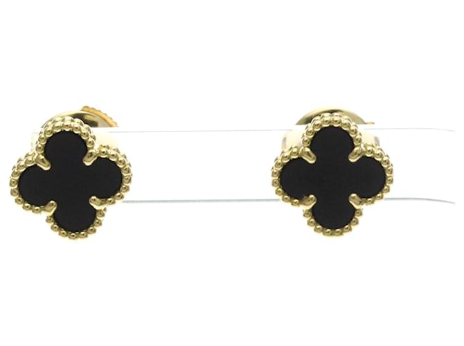 Van Cleef & Arpels Sweet Alhambra Onyx Stud Earrings Golden 