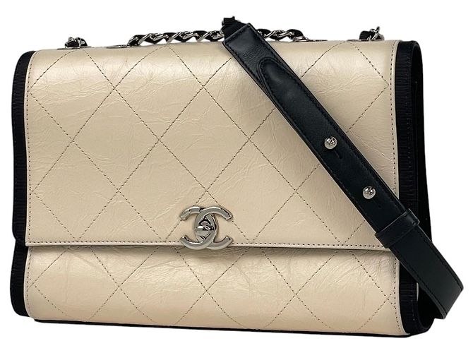 Classique Sac à épaule Chanel Matelassé Noir Beige