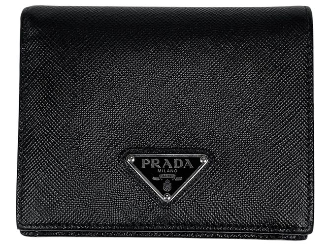 Prada Saffiano Triangle Bi-fold Geldbörse Schwarz
