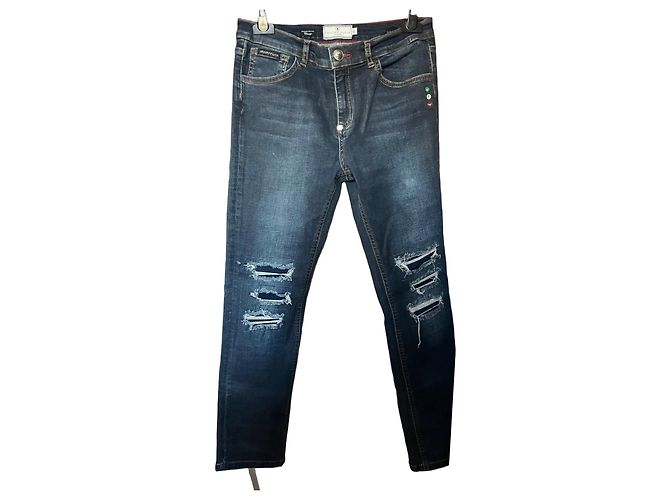 Philipp Plein Junior Vaqueros Distressed Azul oscuro
