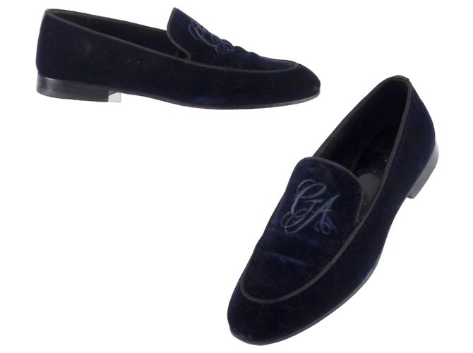 Giorgio Armani Samt-Loafer in Blau mit Monogramm