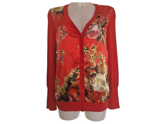 Basler Cardigan mit floralem Print in Rot Mehrfarben