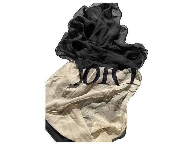 Lenço de seda Dior Logo Preto e Bege