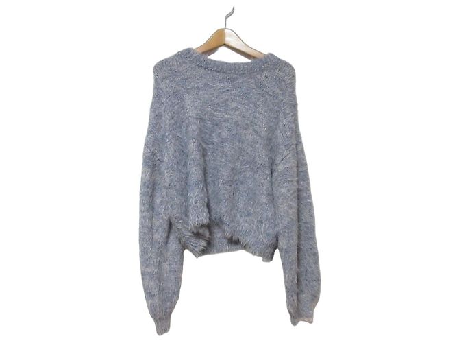 Autre Marque MURUA Bicolor MIX Shaggy Knit Pullover Sweater Blue Navy blue