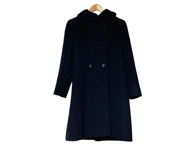 Autre Marque Cappotto con cappuccio 23ku in lana e angora Blu Blu navy