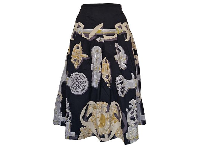 Autre Marque Samantha Sung New York Falda Midi Estampada de Algodón Negro Blanco Dorado Gris
