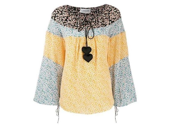 Lanvin Blusa in seta stampa floreale multicolore Nero Bianco Rosso Giallo