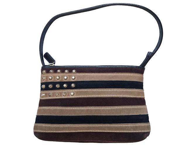 Burberry Borsa a tracolla in camoscio a righe con borchie Marrone Nero Beige