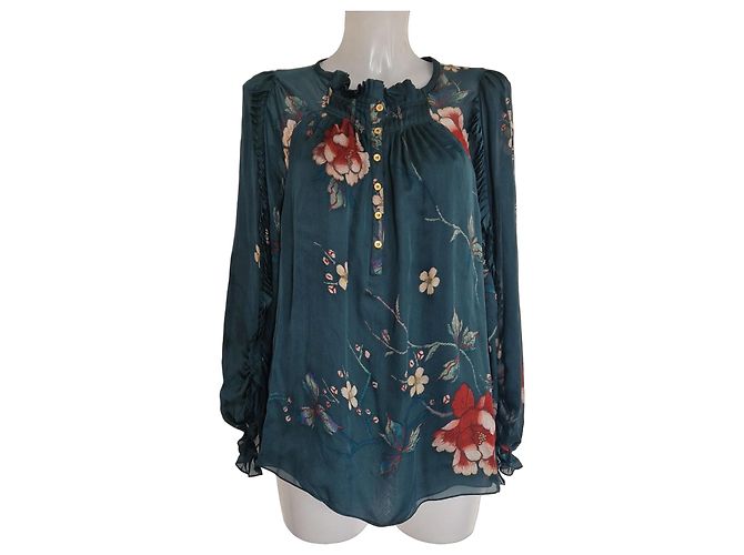 Roberto Cavalli Blusa de seda con estampado floral Rosa Blanco Roja Verde oscuro