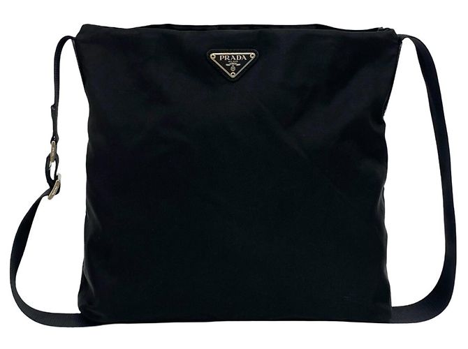 Bolsa de ombro Prada em nylon Tessuto e couro com placa de logo triângulo Preto