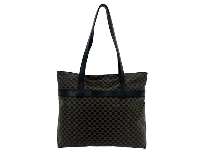 Céline CELINE Vintage Macadam Blazon Pattern Ledertote Braun Schwarz