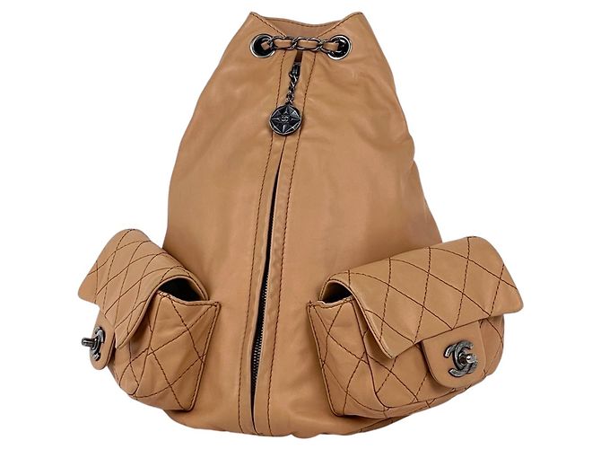 Chanel Matelassé Leather Backpack Beige