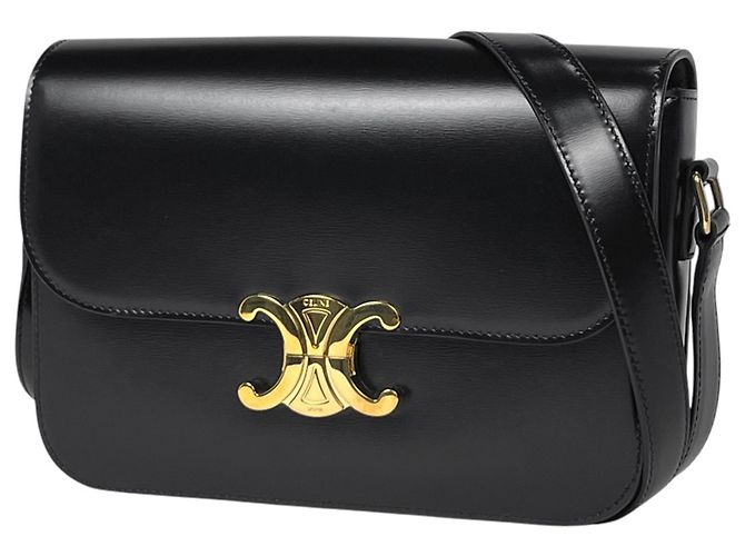 Céline Celine Triomphe Leather Shoulder Bag Black