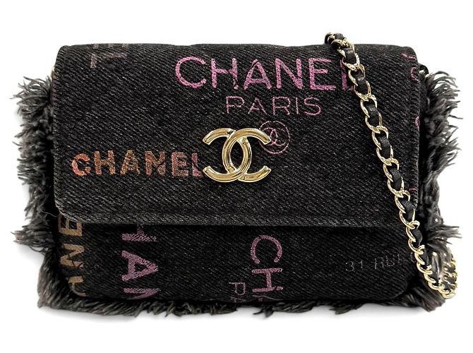 Bolso Chanel Coco Mark Mini Matelassé de denim y piel Negro Multicolor