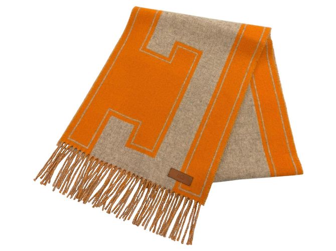 Hermès Cachecol Stole de Cashmere Hermes Bege Laranja