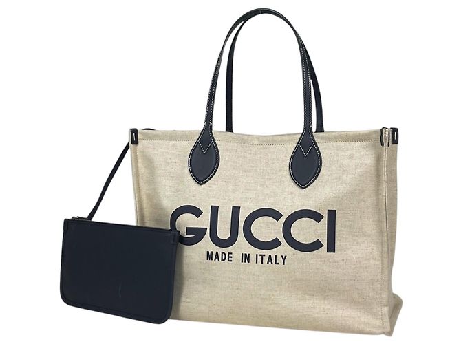 Saco Tote Gucci GUCCI em Ivory e Navy Cru Azul marinho