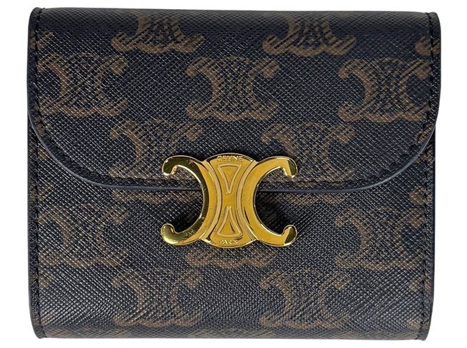 Céline Celine Triomphe Mini Tri-fold Wallet Brown Black 
