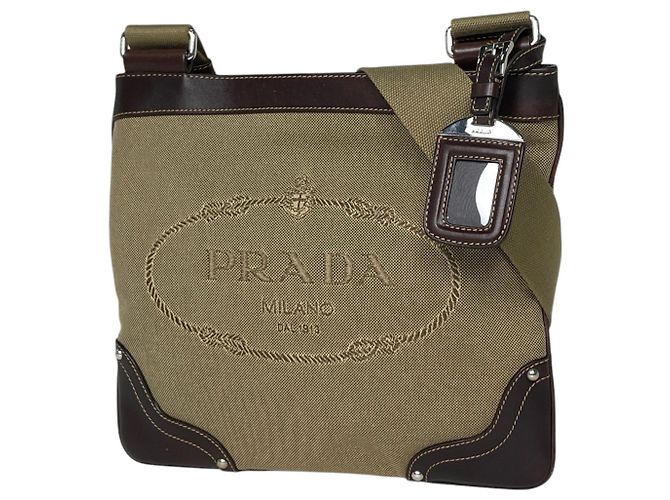 Jacquard Bolsa de Ombro Prada em Beige Brown Marrom
