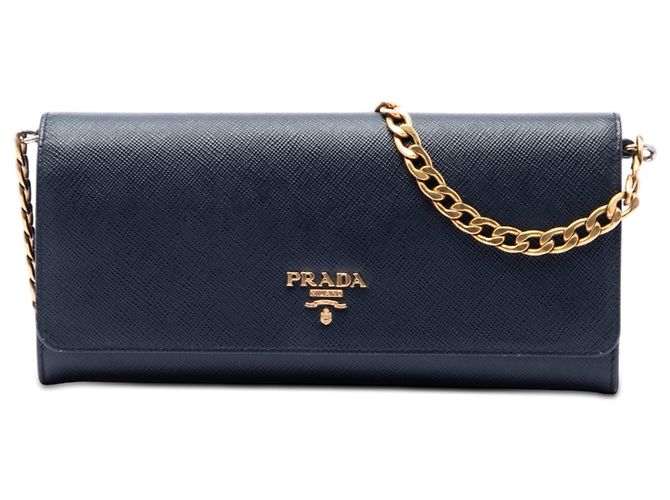 Prada Blue Saffiano Lux Wallet On Chain Navy blue