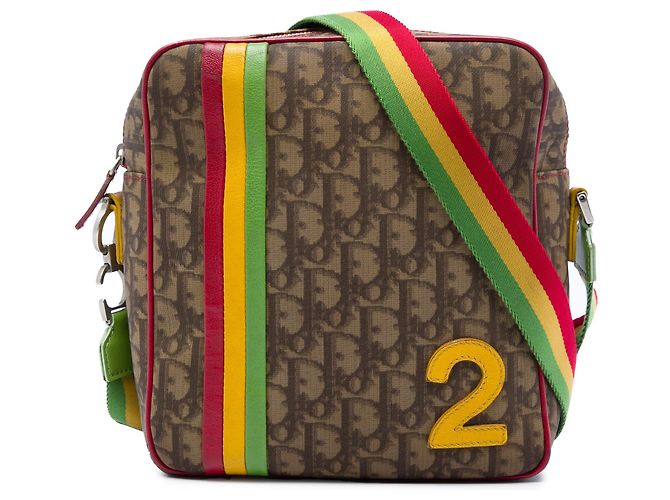 Borsa a tracolla Dior Brown Diorissimo Trotter Coated Canvas Rasta Marrone