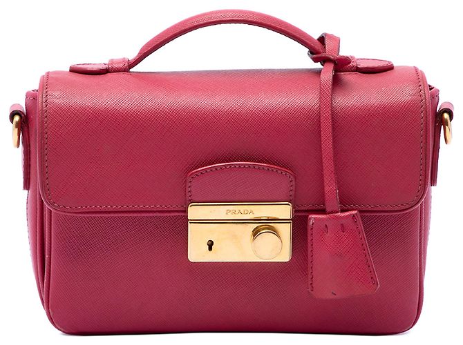 Bolsa Prada Pink Saffiano Sound Lock Satchel Rosa