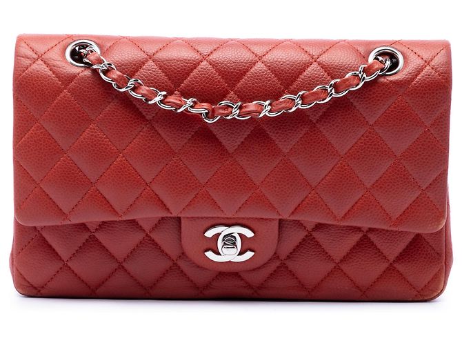 Chanel Red Medium Classic Caviar Double Flap Roja