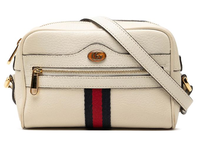 Gucci Mini Bolsa Tiracolo Ophidia em Pele de Bezerro Branca com Web Branco