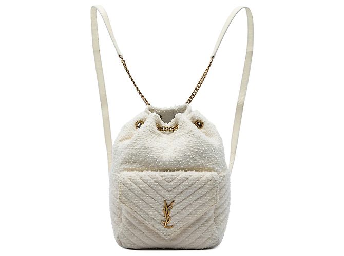 Saint Laurent White Chevron Tweed Monogram Joe Backpack