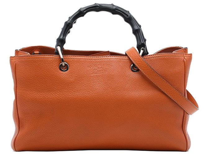 Bamboo Bolso Gucci Shopper Satchel de piel de becerro naranja Medium con bambú