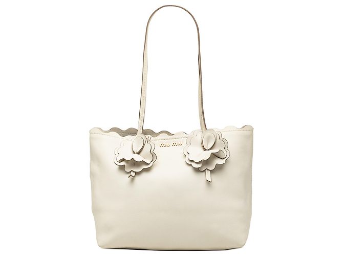 Tote Miu Miu em couro branco com flor
