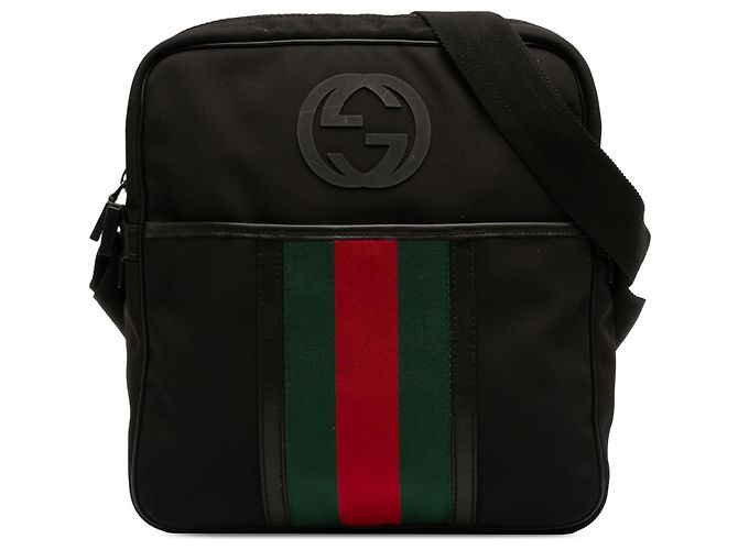 Borsa a tracolla Gucci in nylon nero con Interlocking G Web