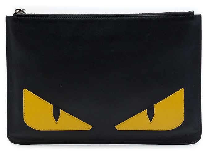 Fendi Black Leather Monster Clutch
