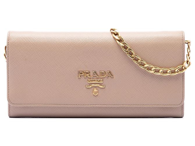 Carteira com corrente Prada Beige Saffiano Bege
