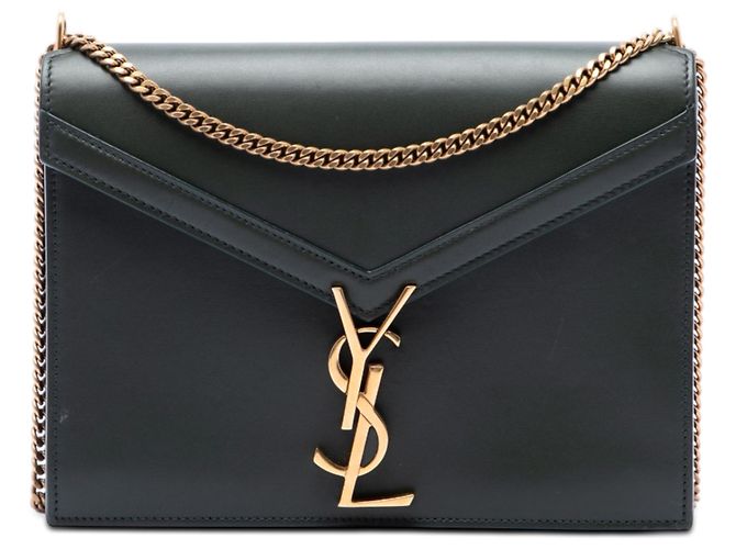 Bolsa Saint Laurent Cassandra com fecho monograma em couro de bezerro liso verde