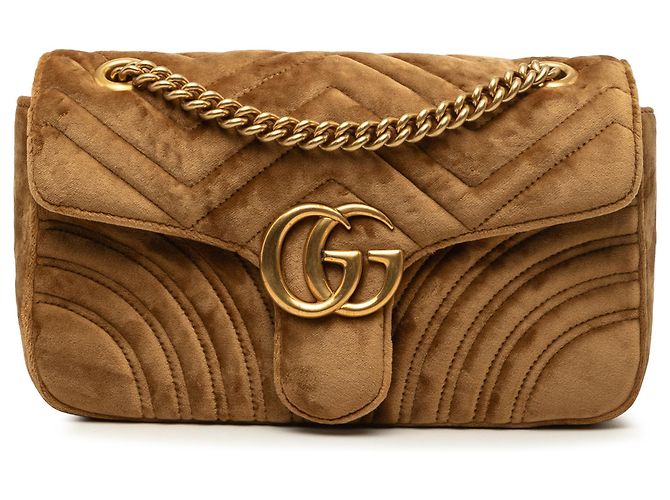 Borsa a tracolla Gucci GG Marmont in velluto matelassé marrone Medium Marrone chiaro