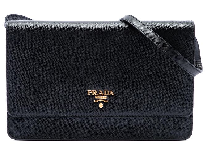 Carteira Prada Black Saffiano com alça Preto
