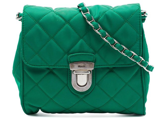 Prada Bolsa Crossbody em Tessuto Verde Impuntu com Corrente